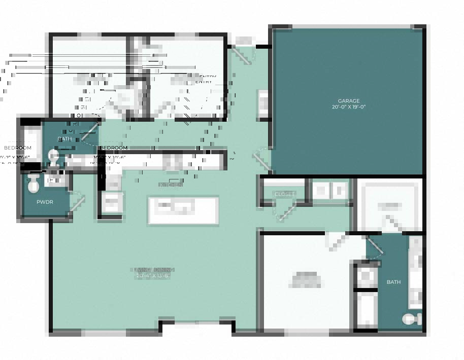 Rendering of the TG floor plan with 3 bedroom[s] and 2.5 bathroom[s] at Windsor West Plano