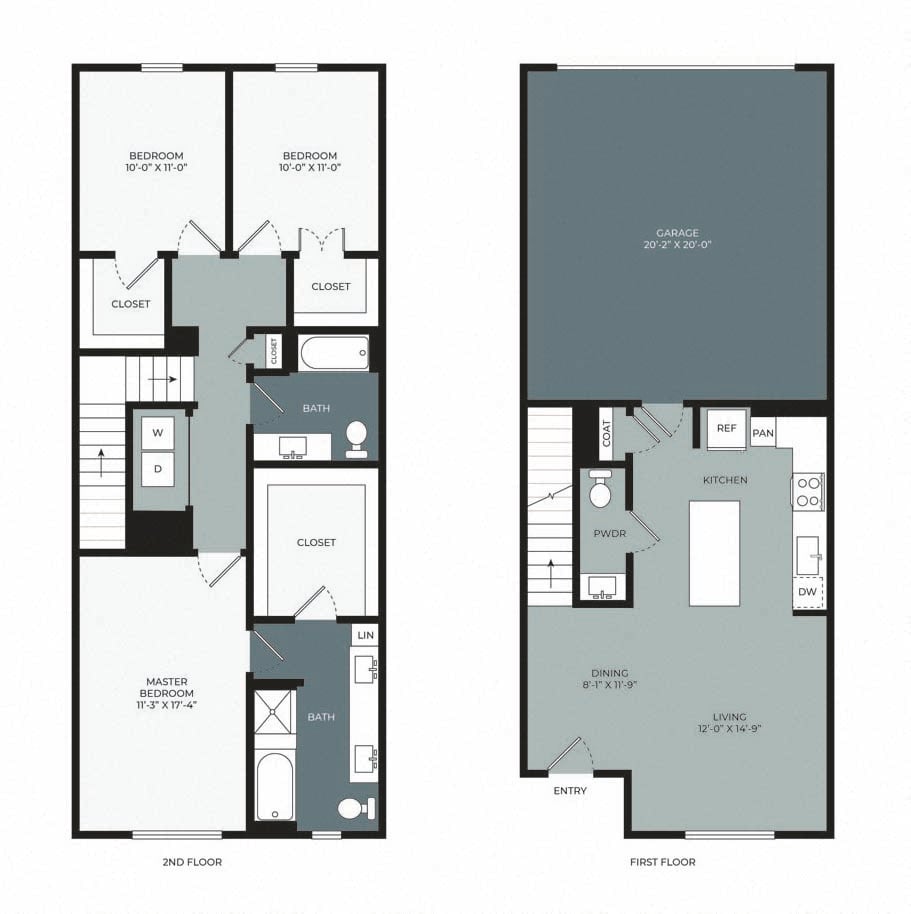 Rendering of the TB - Townhome floor plan with 3 bedroom[s] and 2.5 bathroom[s] at Windsor West Plano