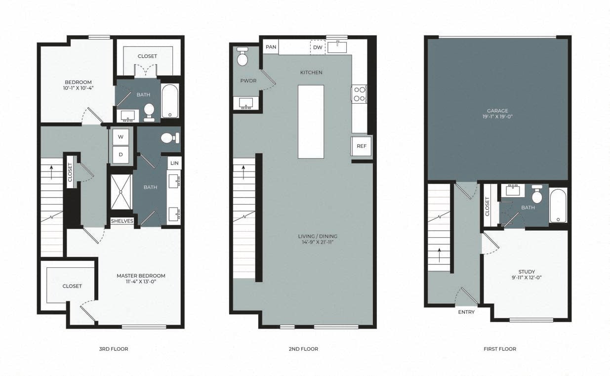 Rendering of the TD - Townhome floor plan with 3 bedroom[s] and 3.5 bathroom[s] at Windsor West Plano