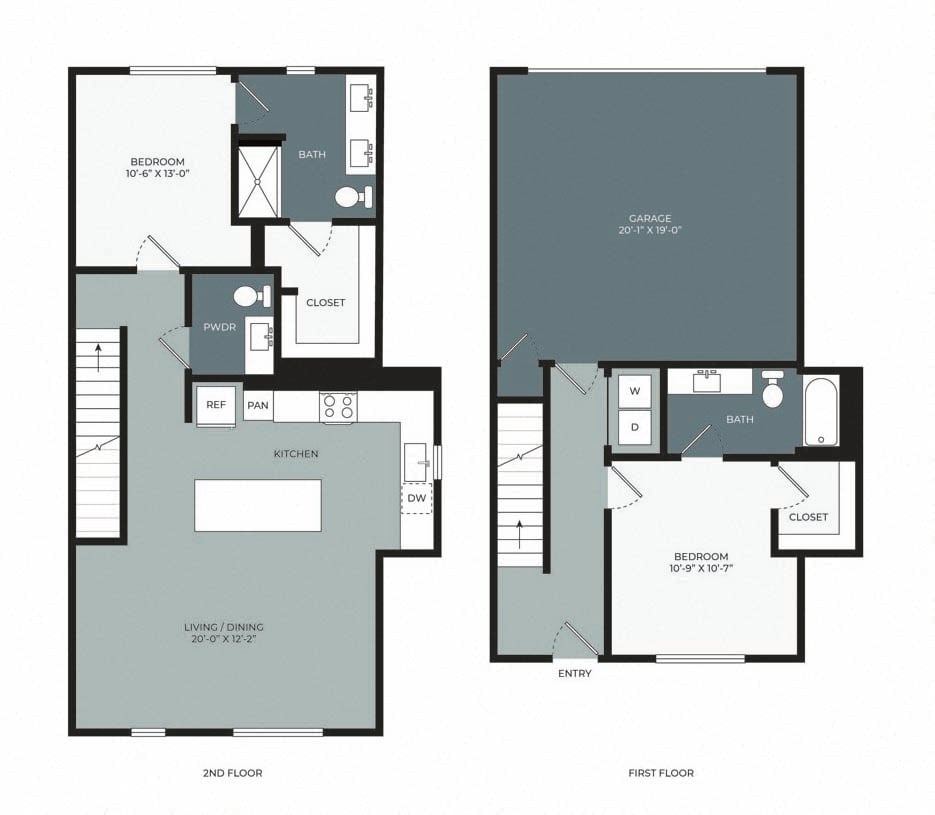 Rendering of the TE - Townhome floor plan with 2 bedroom[s] and 2.5 bathroom[s] at Windsor West Plano