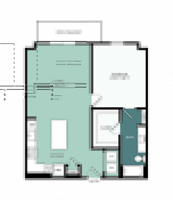 Rendering of the A4 floor plan with 1 bedroom[s] and 1 bathroom[s] at Windsor West Plano
