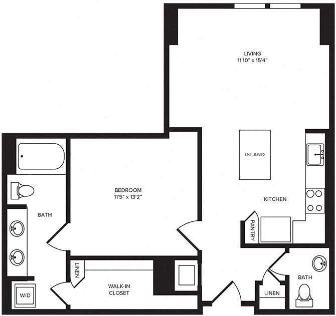 Rendering of the A7 floor plan with 1 bedroom[s] and 1 bathroom[s] at Windsor Turtle Creek