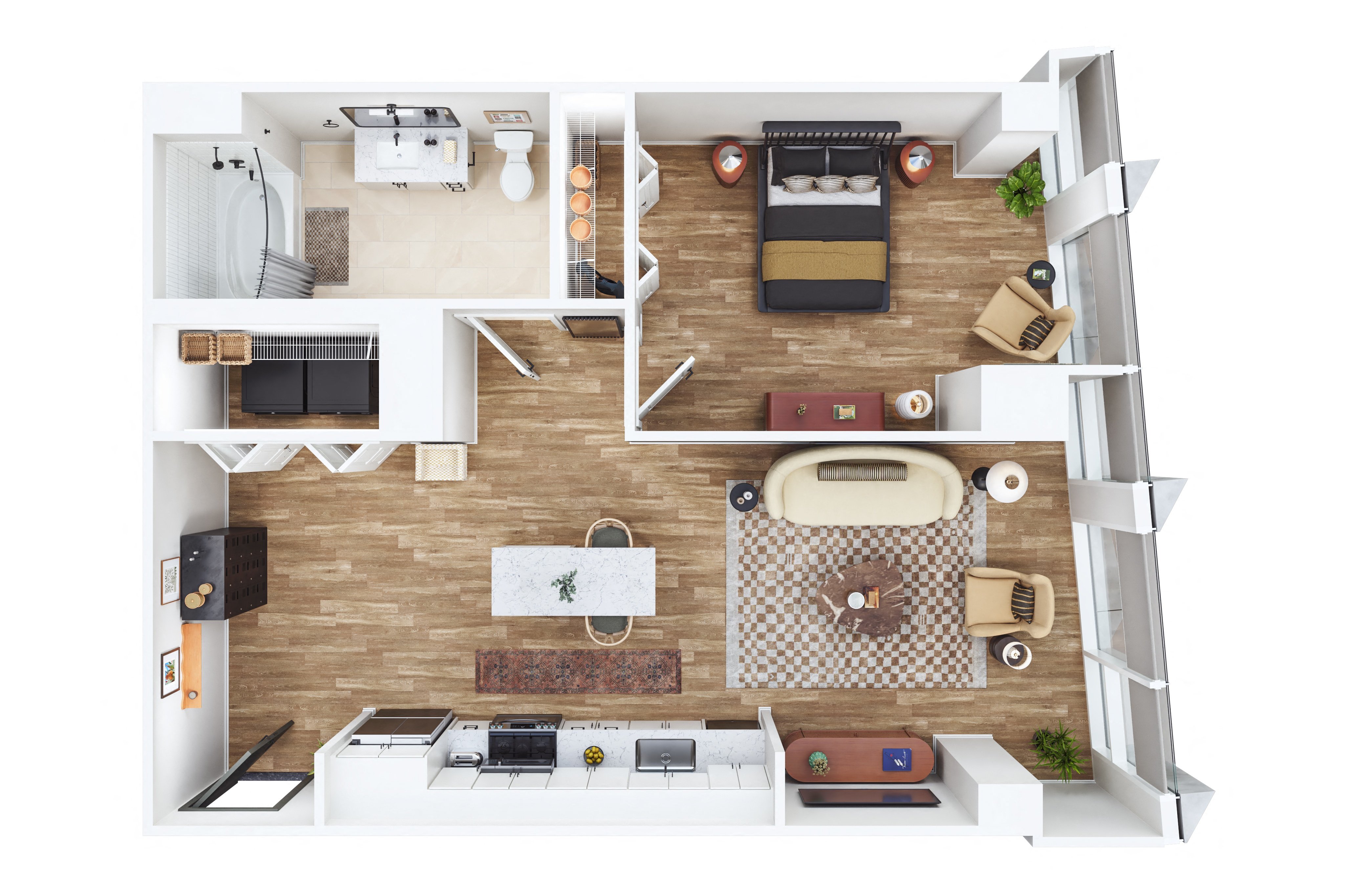 One Bed- K (ADA) floor plan