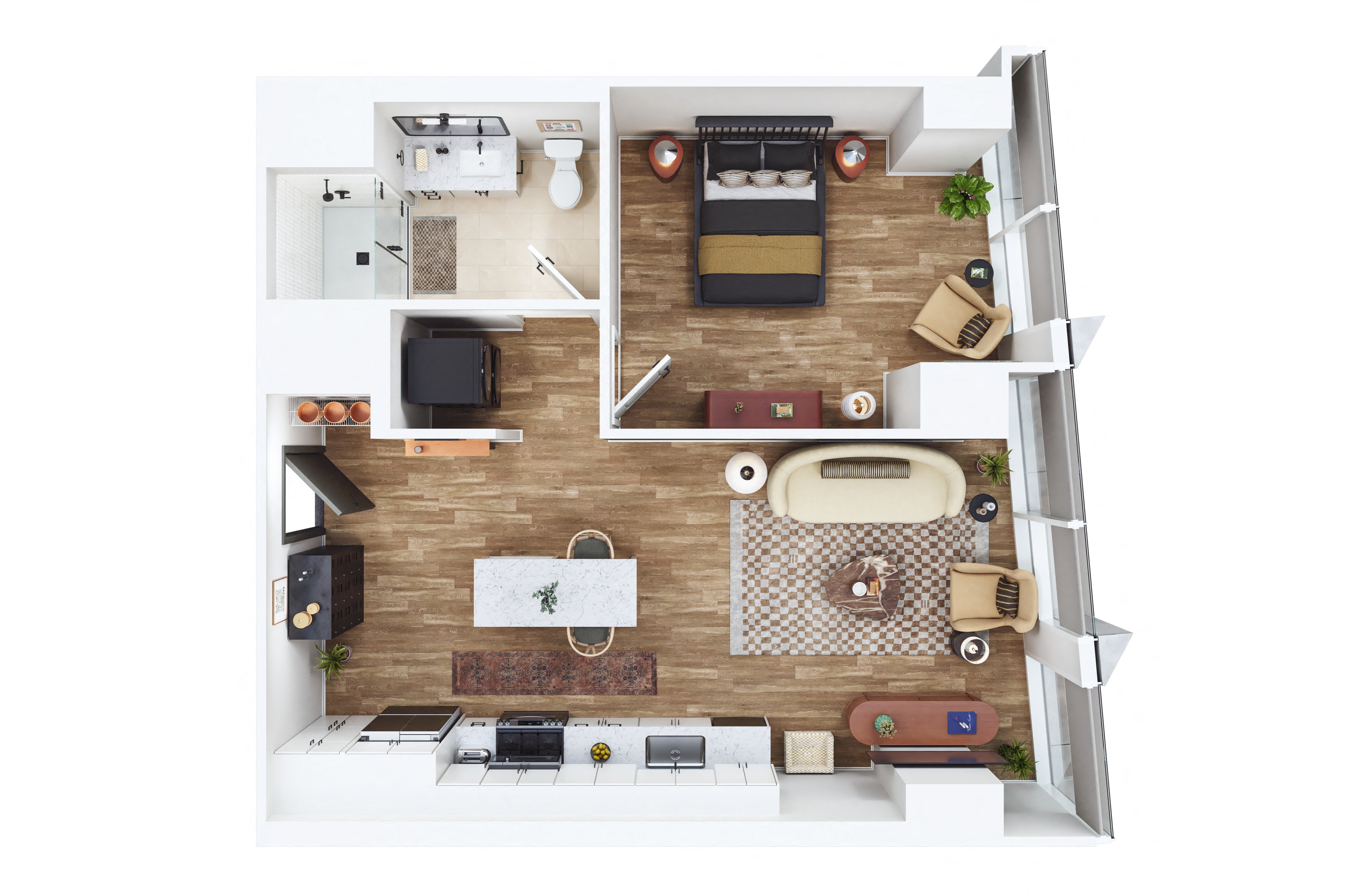 One Bed- L floor plan