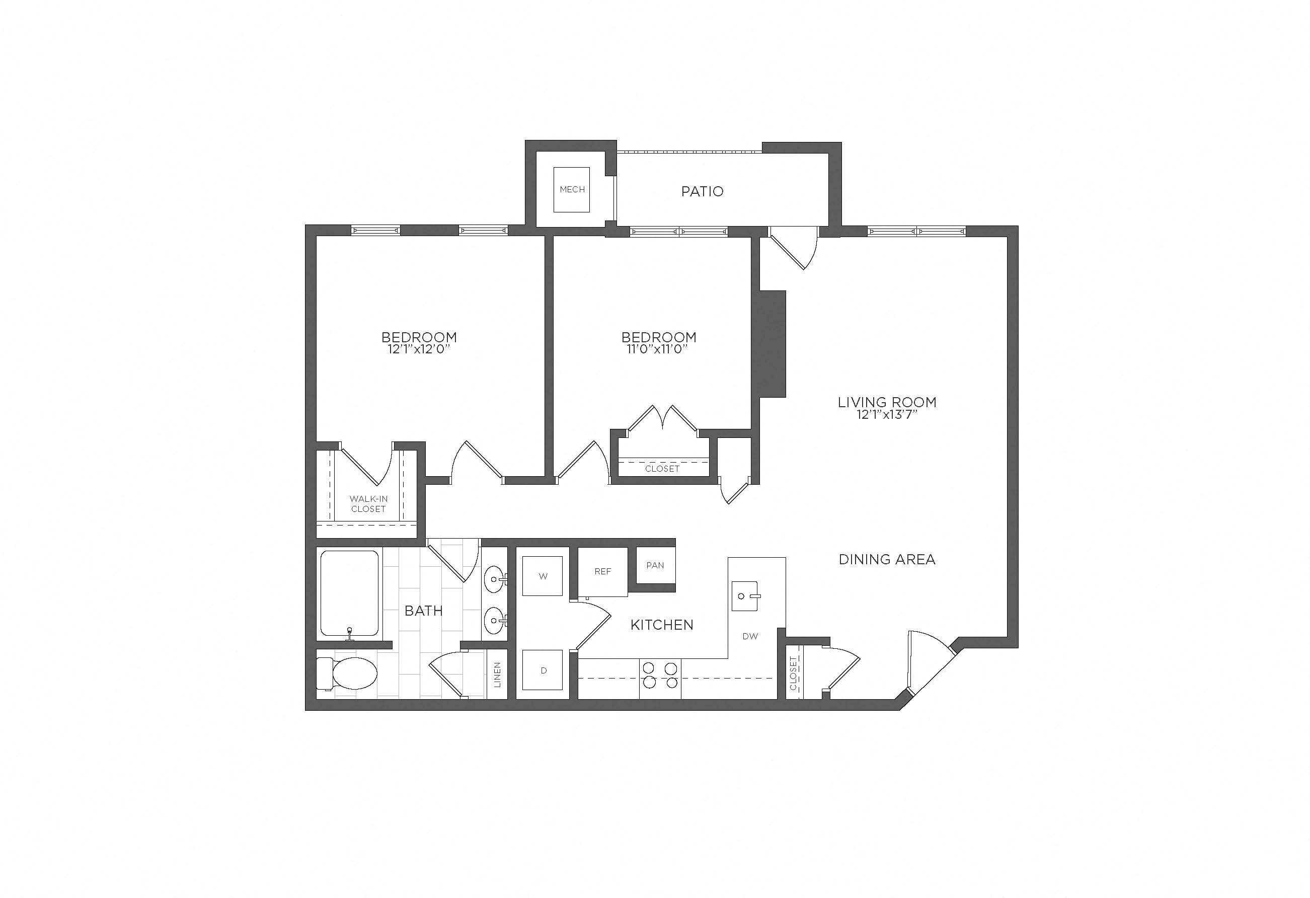 2 Bed/1 Bath-B1 floor plan