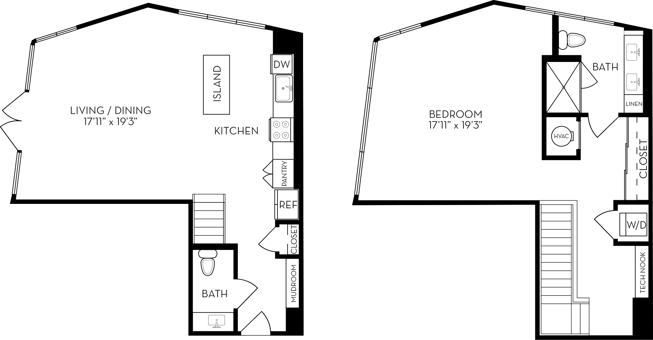 Rendering of the UL4 floor plan with 1 bedroom[s] and 1.5 bathroom[s] at The Wyatt