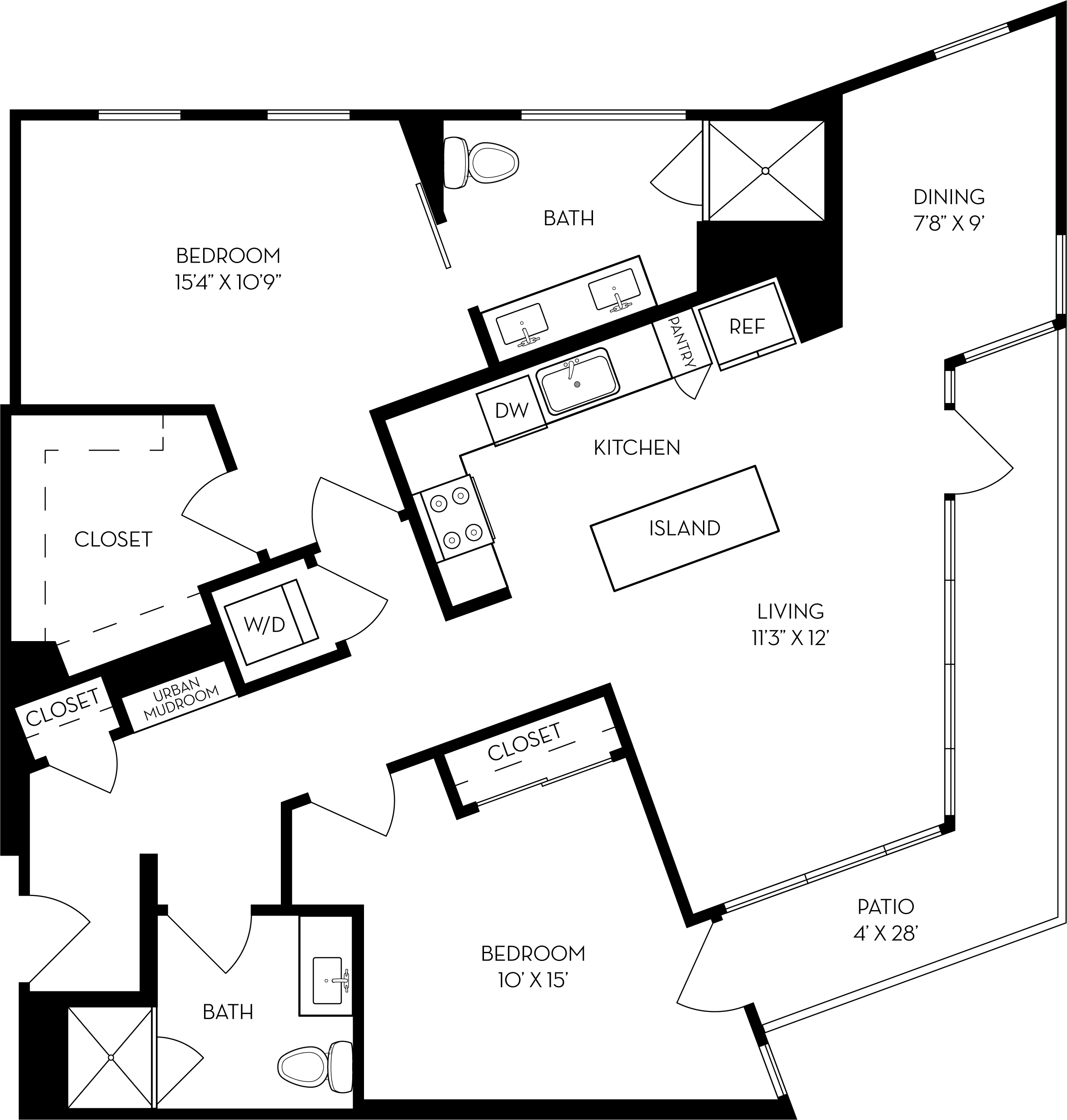 Rendering of the 2D floor plan with 2 bedroom[s] and 2 bathroom[s] at The Wyatt