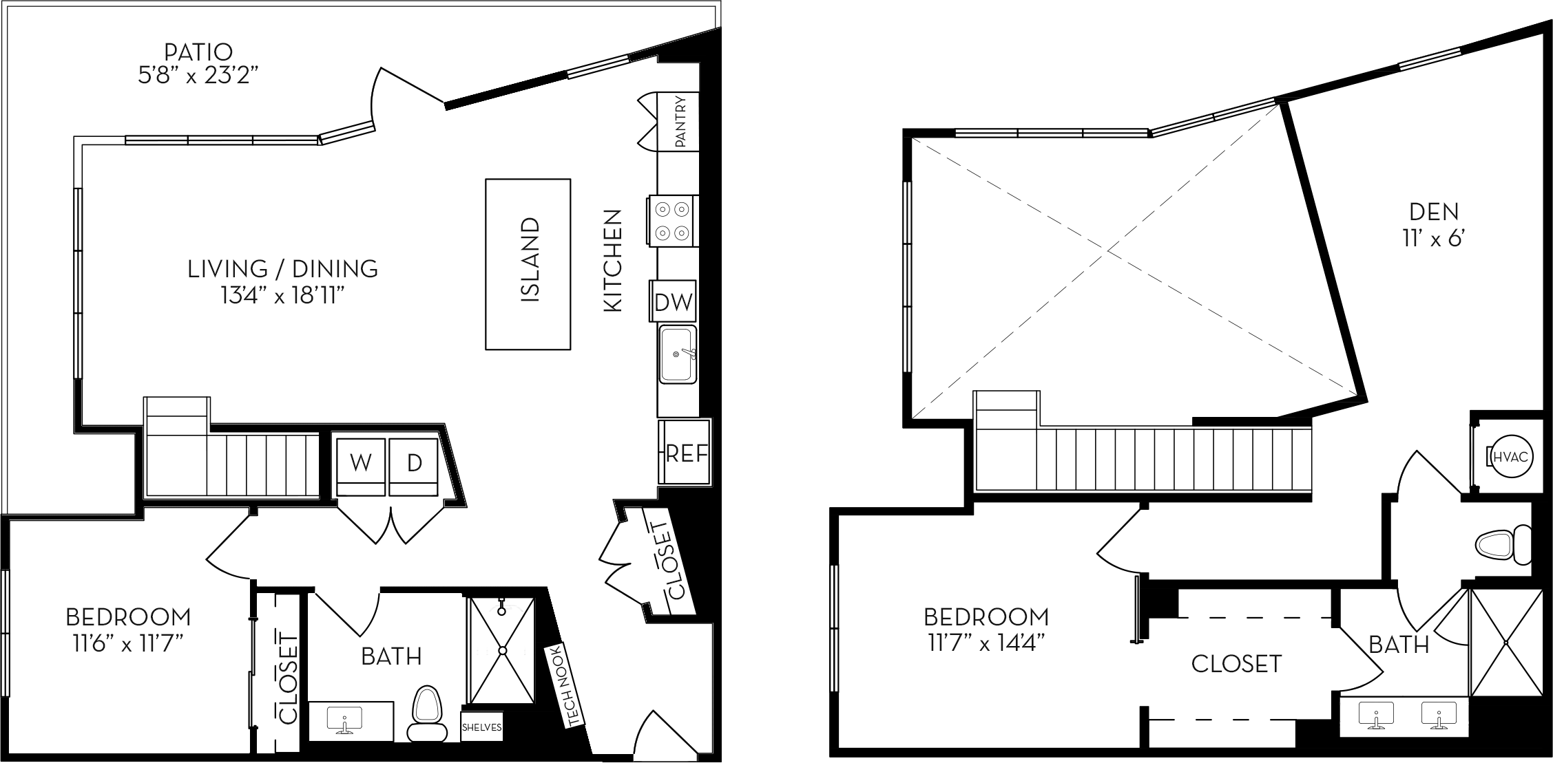 Rendering of the Trailblazer floor plan with 2 bedroom[s] and 2 bathroom[s] at The Wyatt