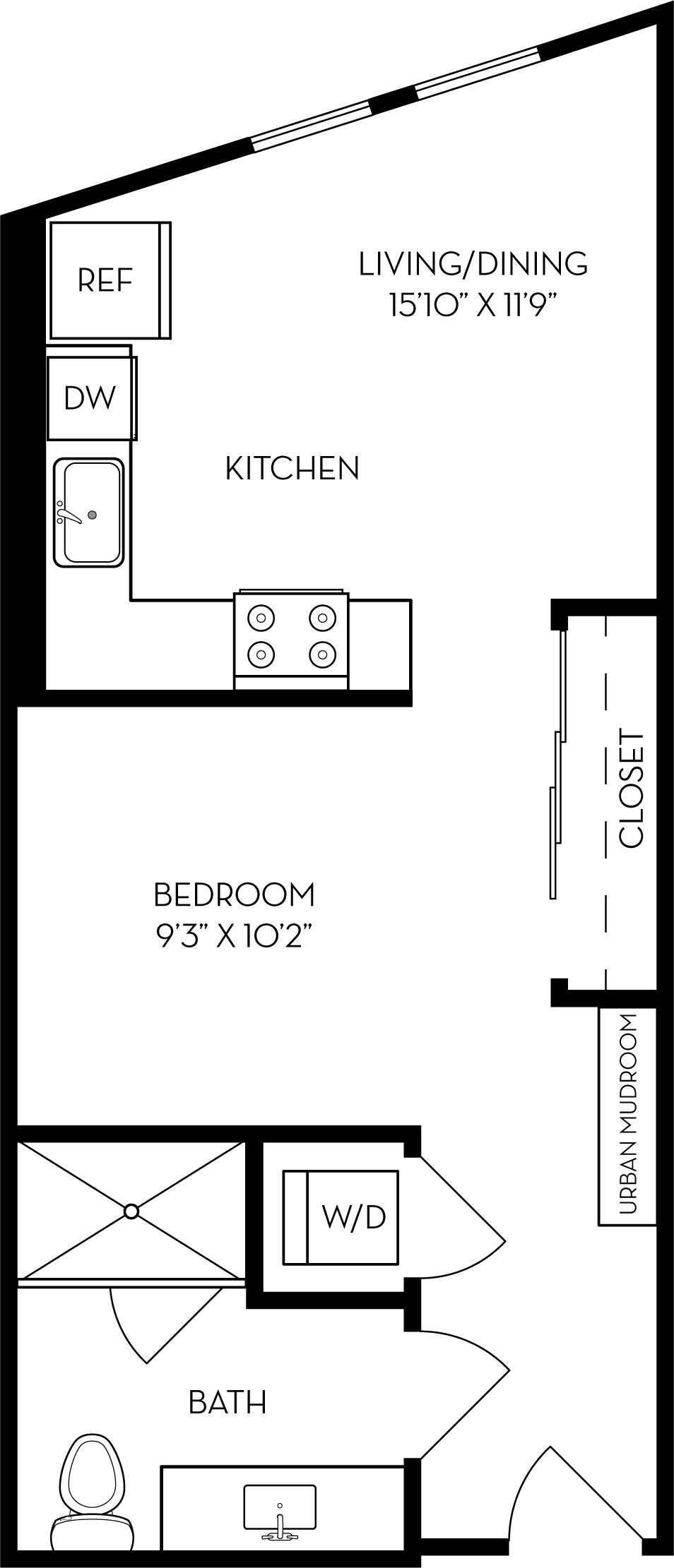 Rendering of the SB4 floor plan with a Studio bedroom and 1 bathroom[s] at The Wyatt
