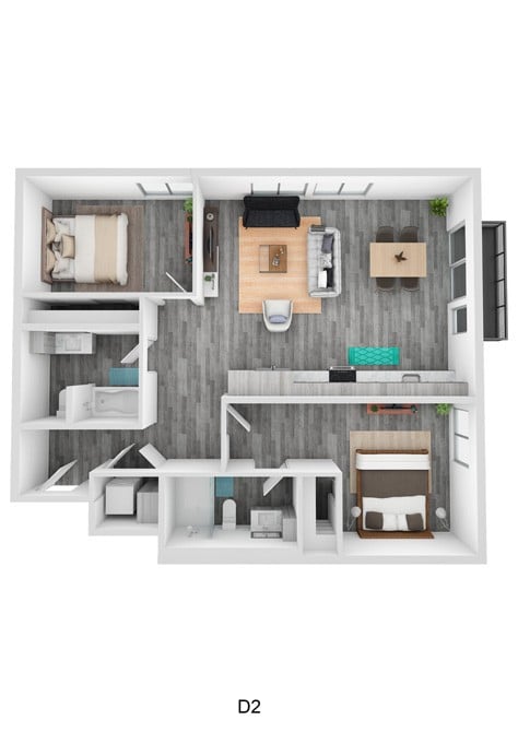 2 Bedroom 2 Bathroom B7 floor plan