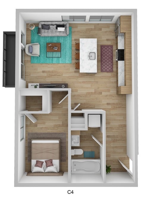1 Bedroom 1 Bath A58 floor plan