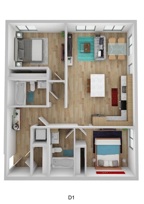 2 Bedroom 2 Bath B1 floor plan