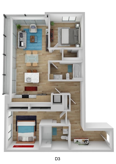 2 Bedroom 2 Bathroom B3 floor plan