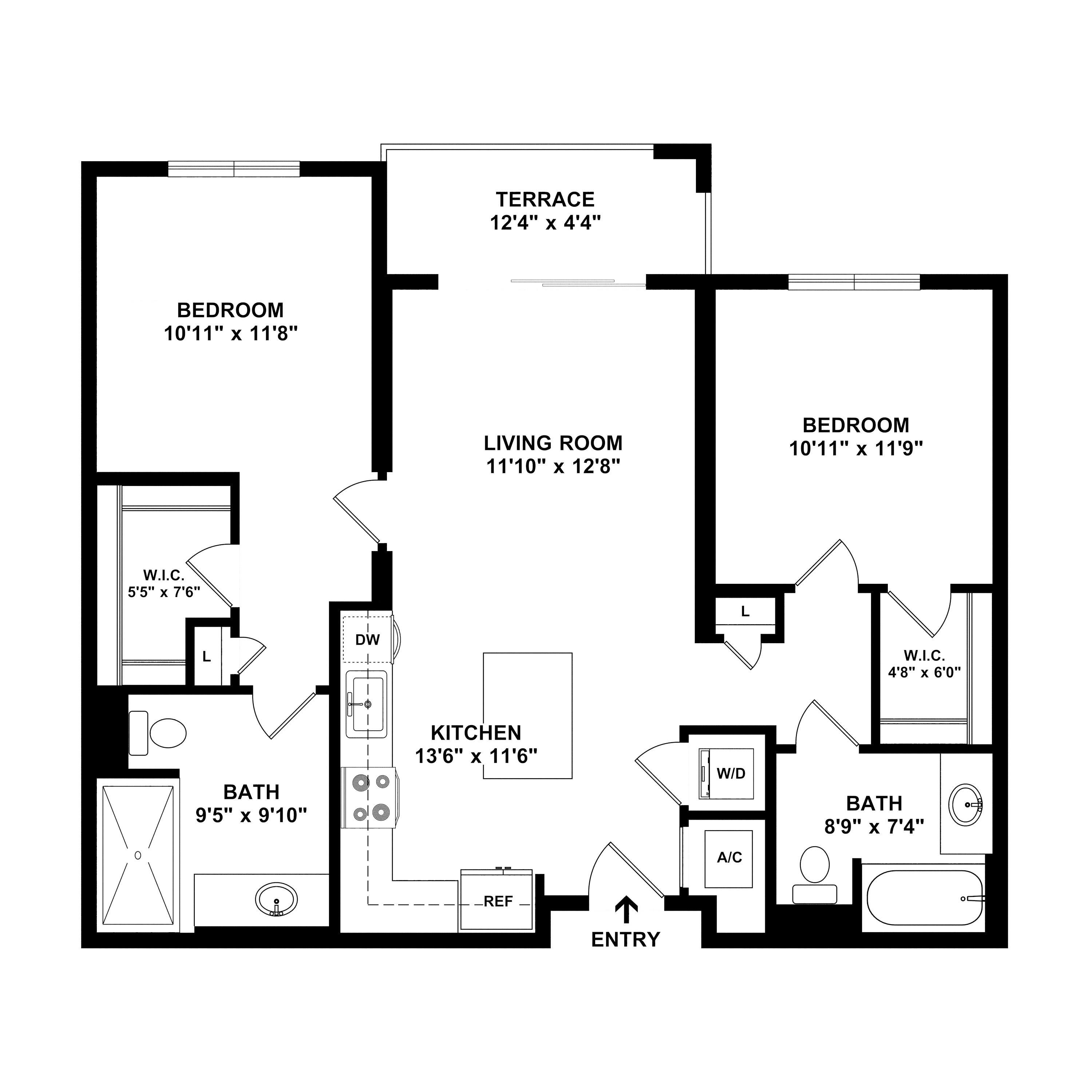 2 Bed/2 Bath-B2 floor plan