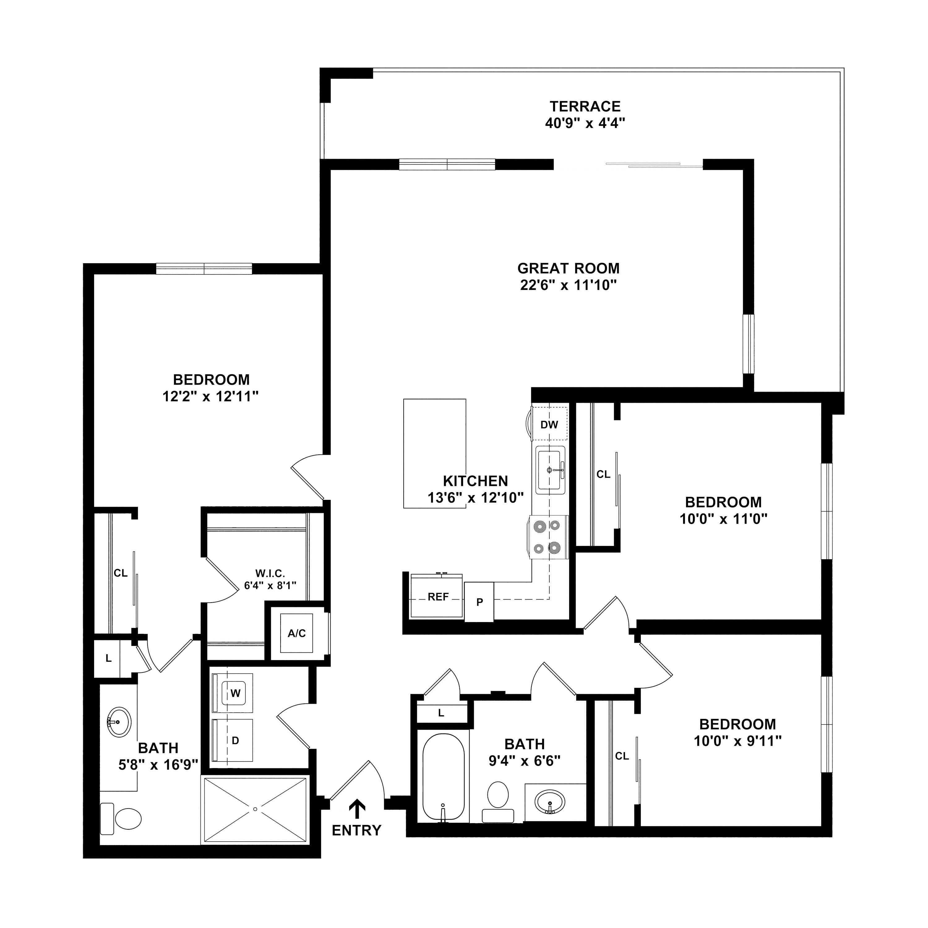 3 Bed/2 Bath-C1 floor plan