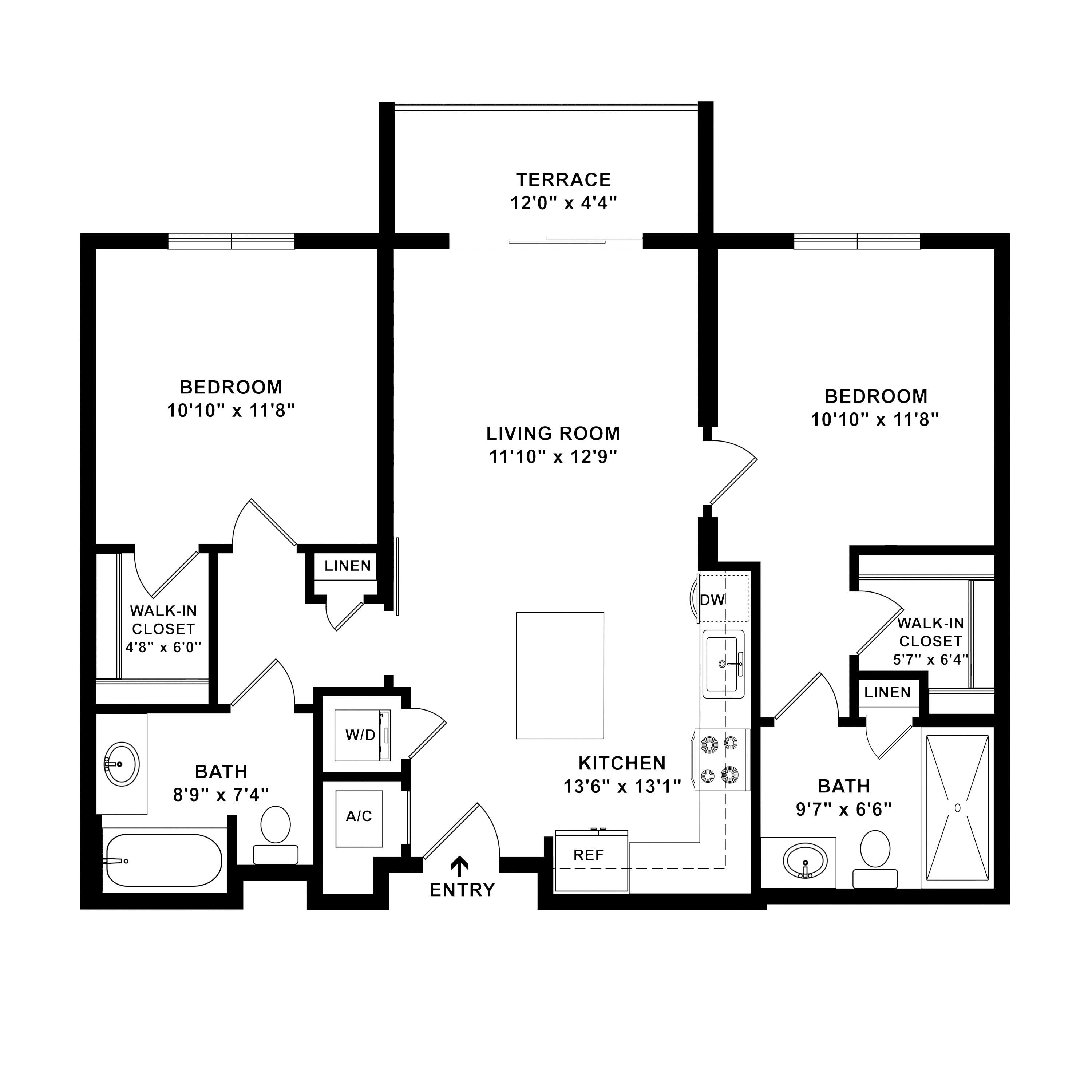 2 Bed/2 Bath-B1 floor plan