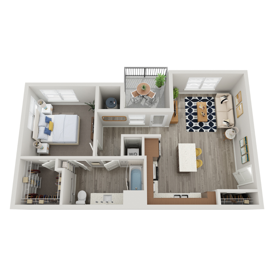 Rendering of the A4 floor plan with 1 bedroom[s] and 1 bathroom[s] at livethewright