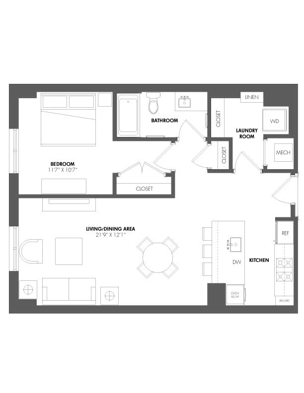 1 Bed/1 Bath floor plan