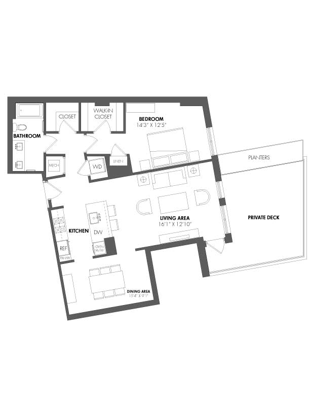 1 Bed/1 Bath Den floor plan