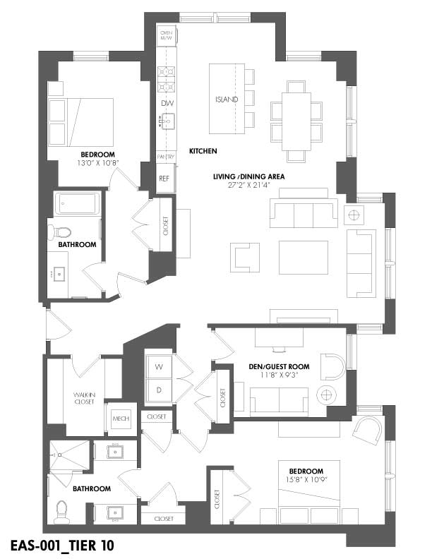 2 Bed/2 Bath Den floor plan