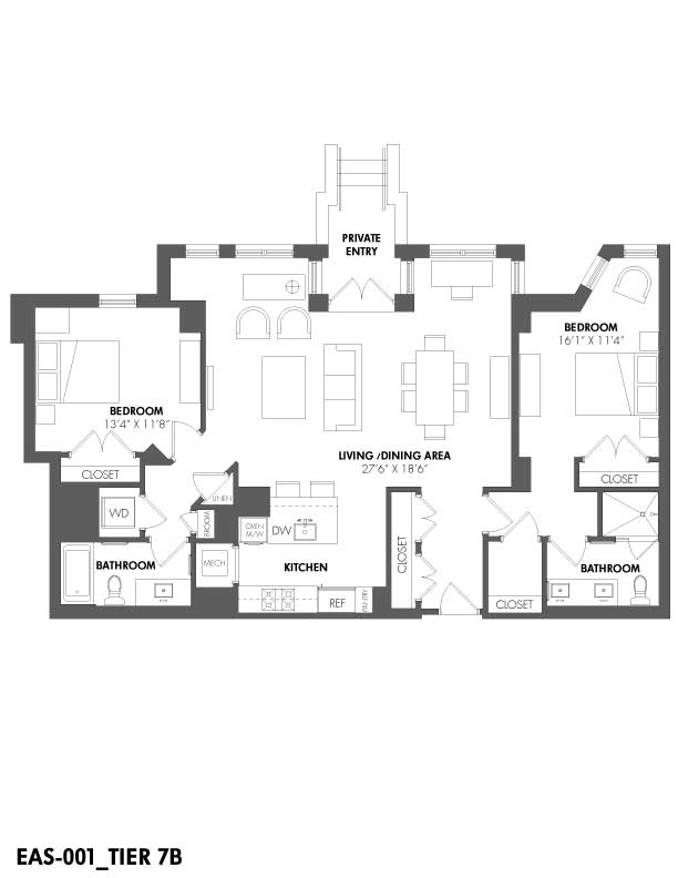2 Bed/2 Bath floor plan