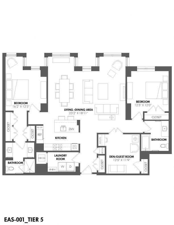 2 Bed/2 Bath Den floor plan