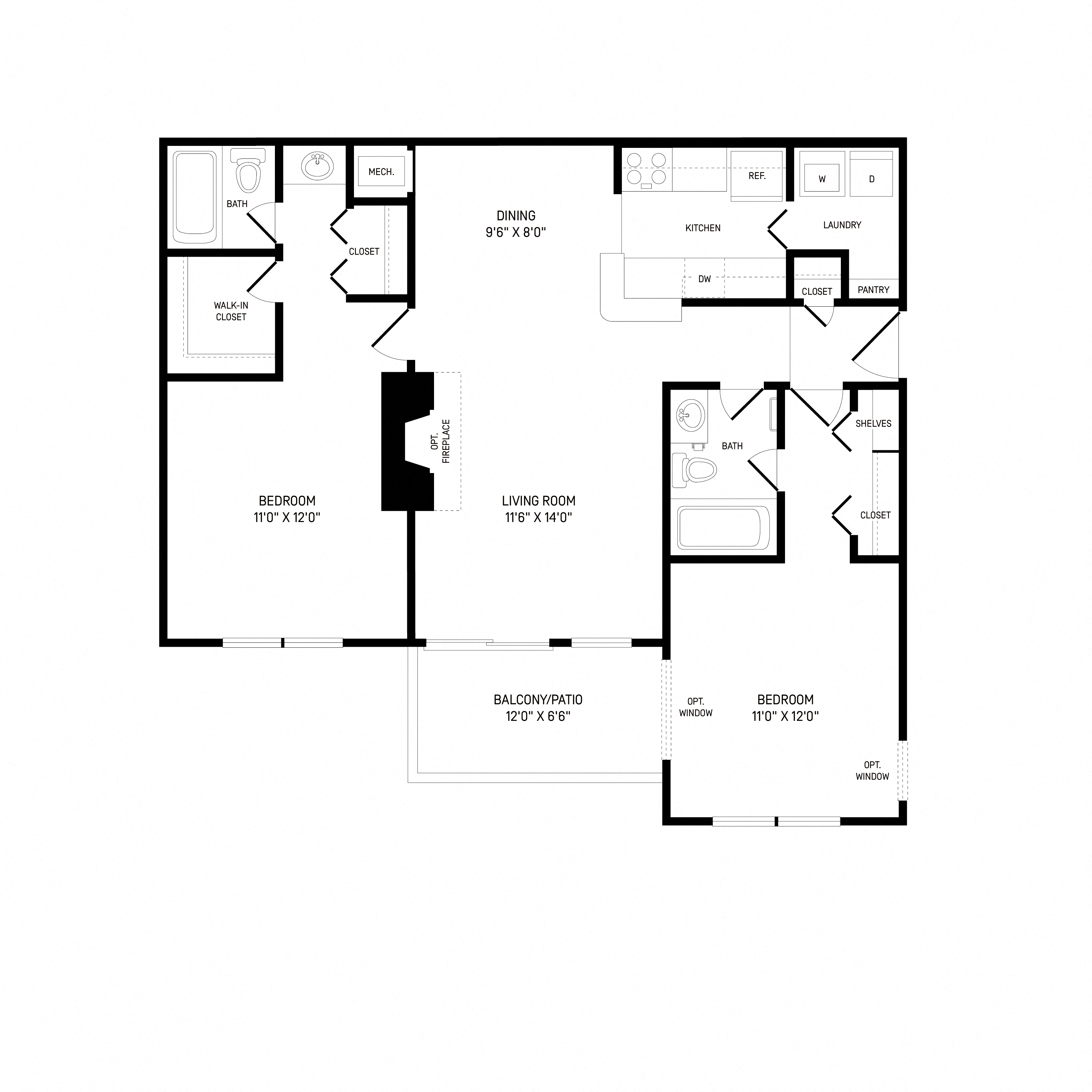 2 Bed/2 Bath-B2 floor plan