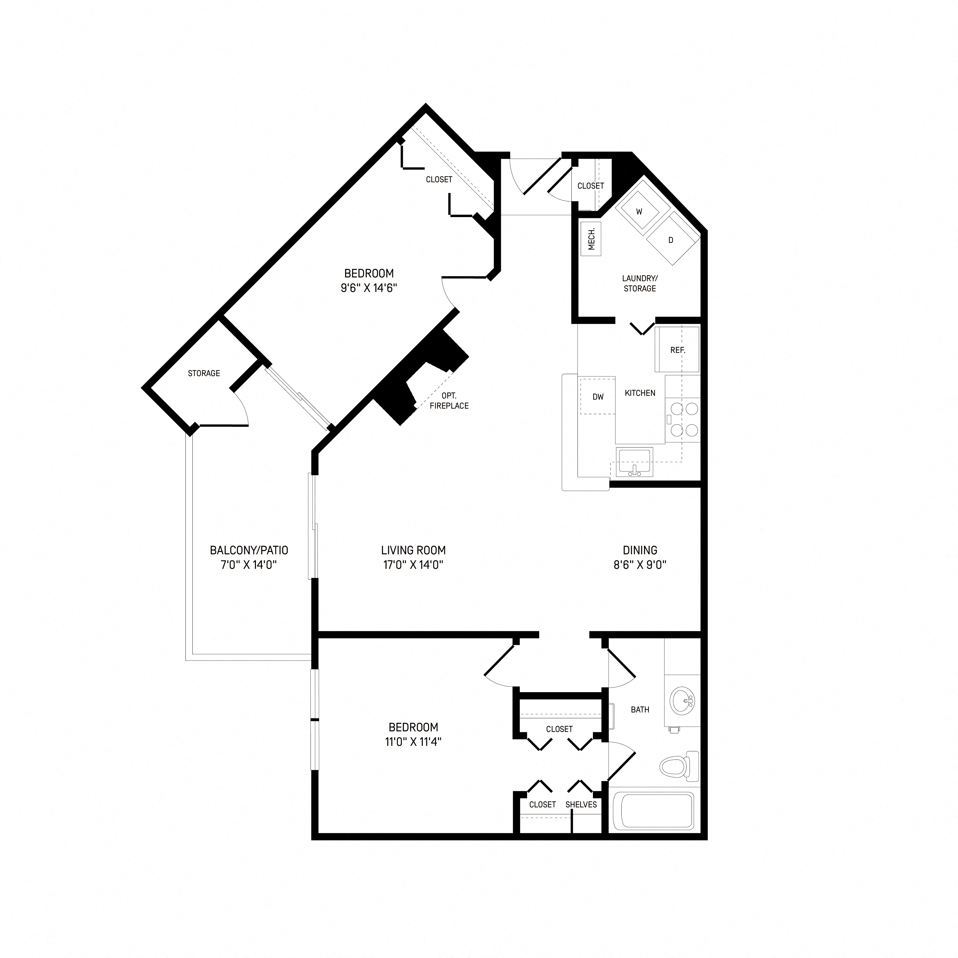 2 Bed/1 Bath-B1 floor plan