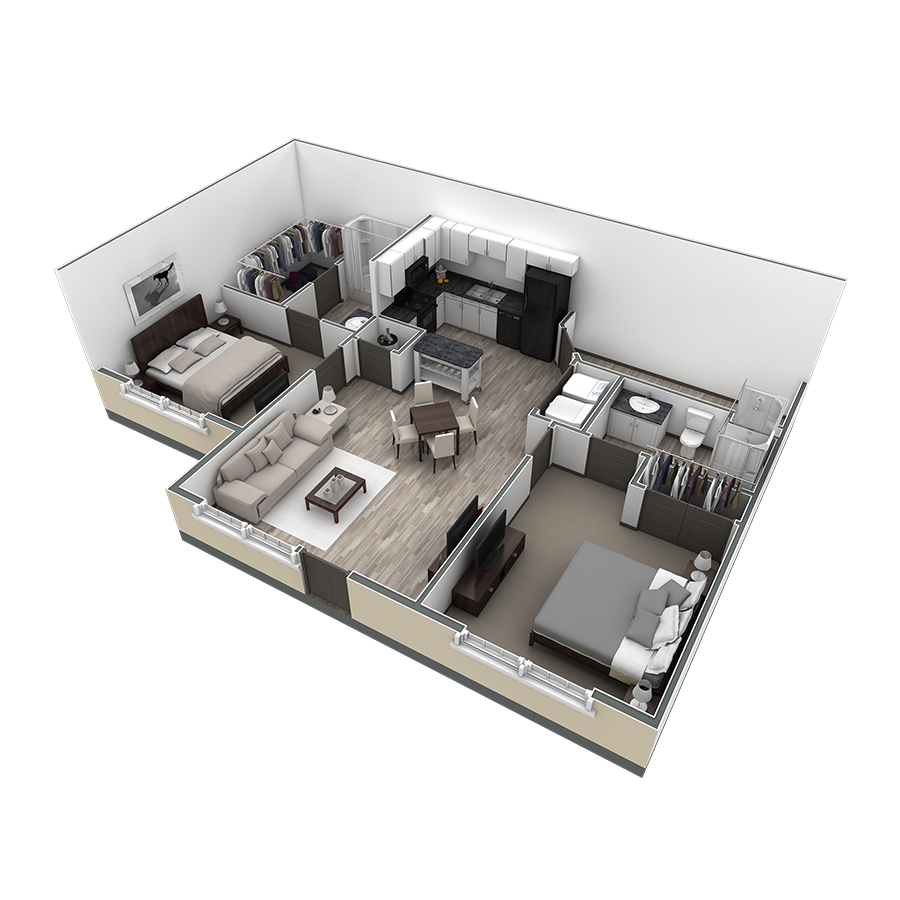 2-2 BR Retreat Courtyard floor plan