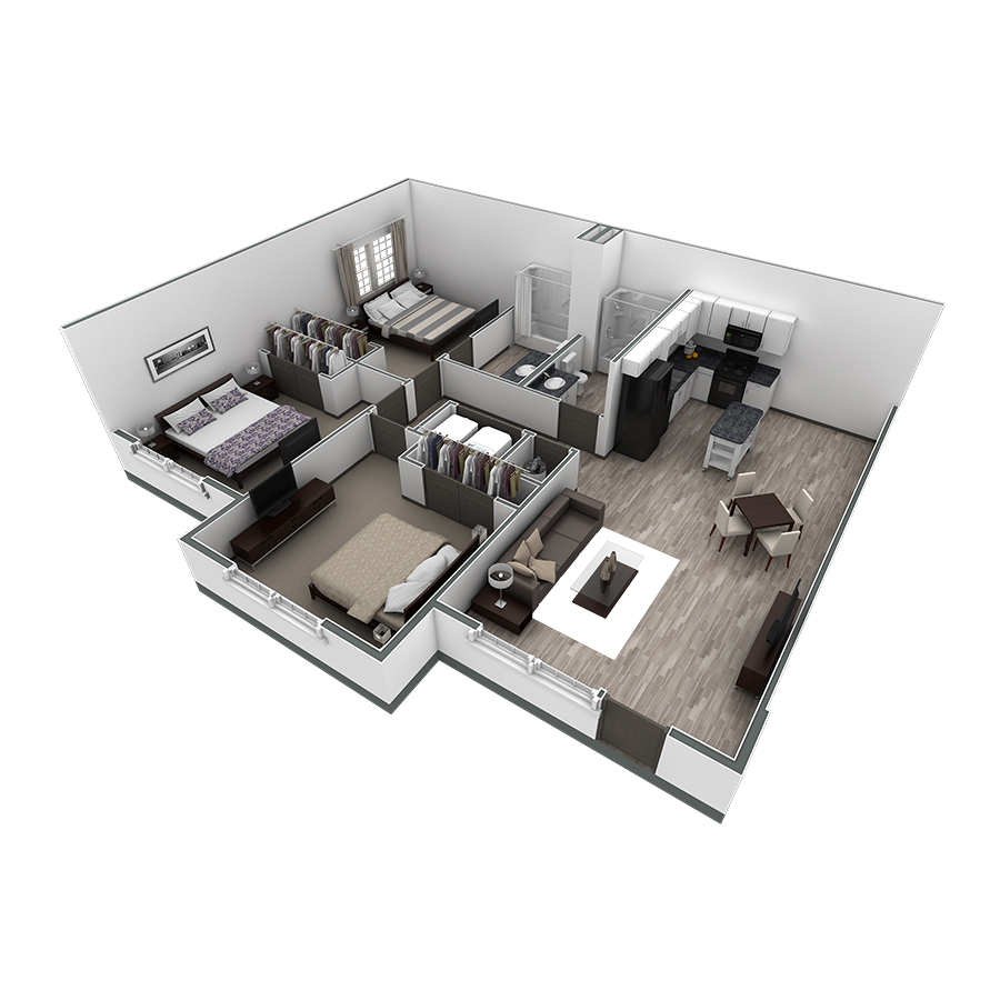 3-2 BR Retreat Courtyard floor plan