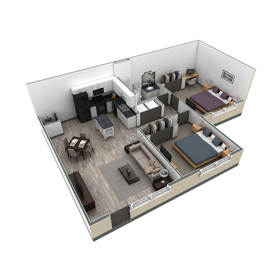 2-1 BR Retreat Courtyard floor plan