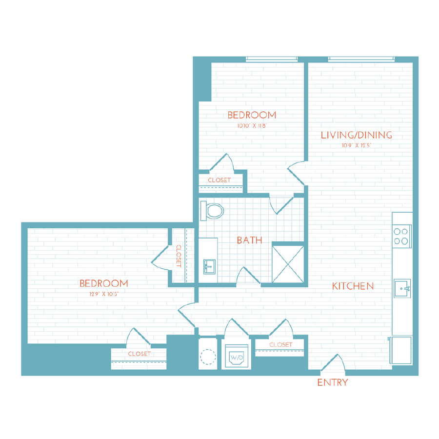D3.1 | 2 Bed | 1 Bath | Den floor plan