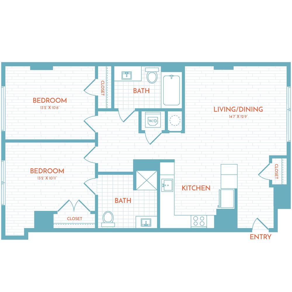 F9 | 2 Bed | 2 Bath floor plan