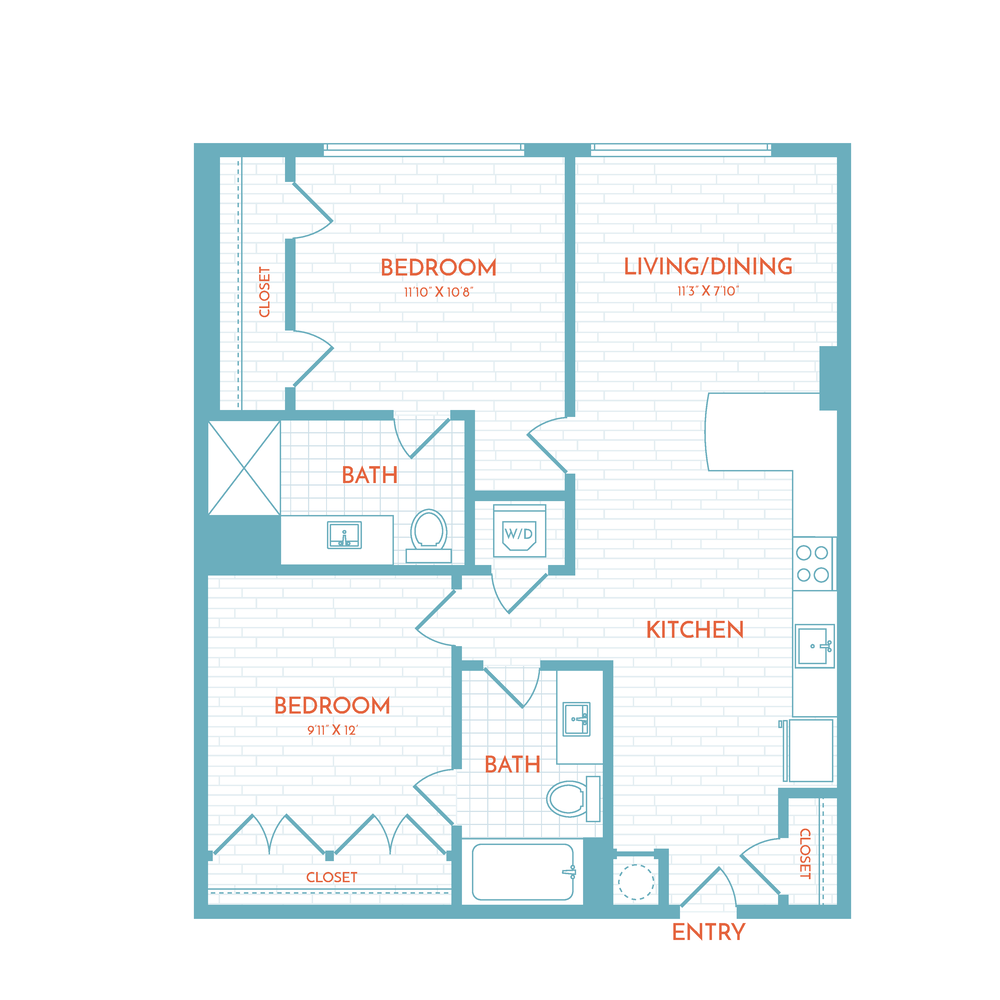 E5 | 2 Bed | 2 Bath floor plan