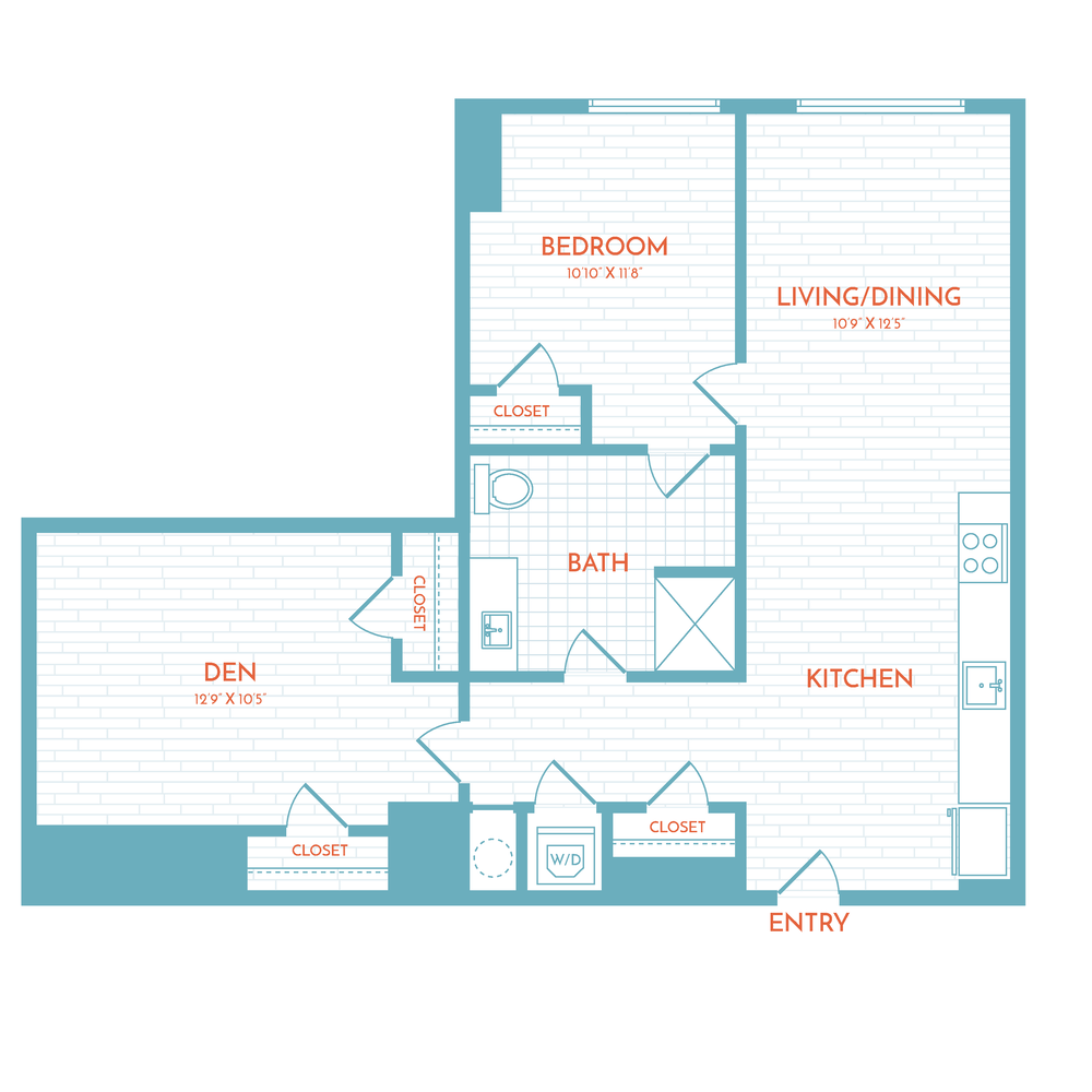 D4 | 1 Bed | 1 Bath | Den floor plan