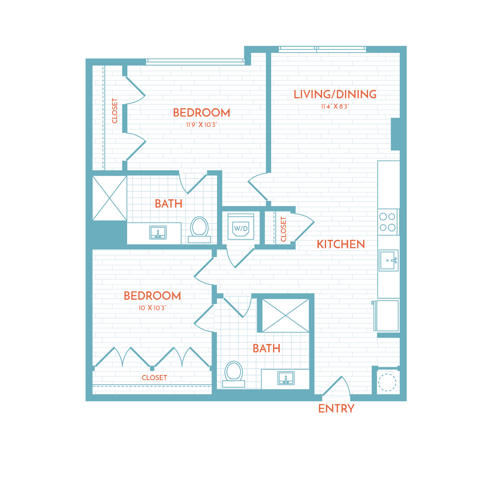E1.1 | 2 Bed | 2 Bath floor plan