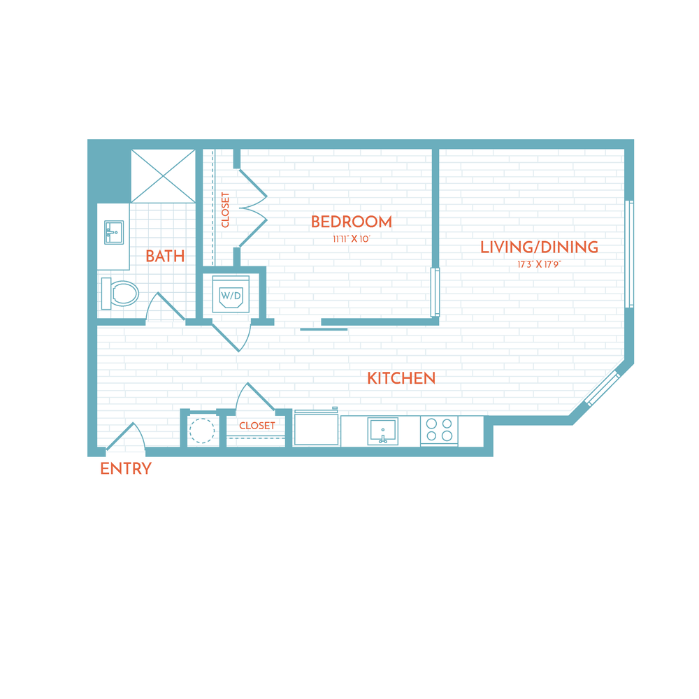 B2a | 1 Bed | 1 Bath floor plan