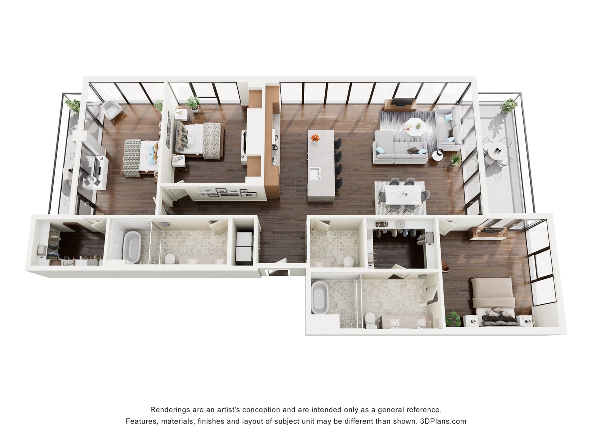 Rendering of the C2PH floor plan with 3 bedroom[s] and 3 bathroom[s] at The Lindley