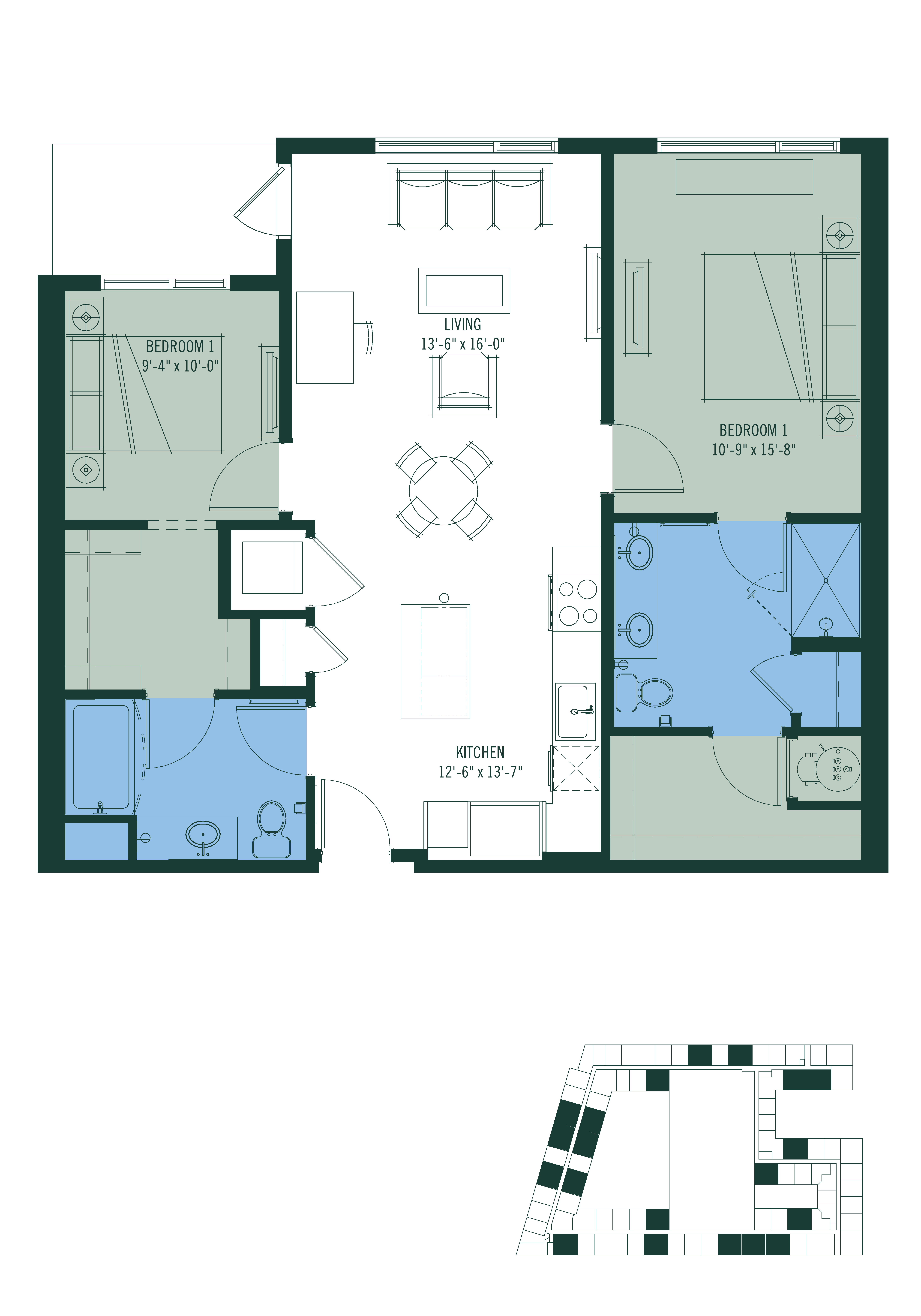 2 Bed/2 Bath-B1 floor plan