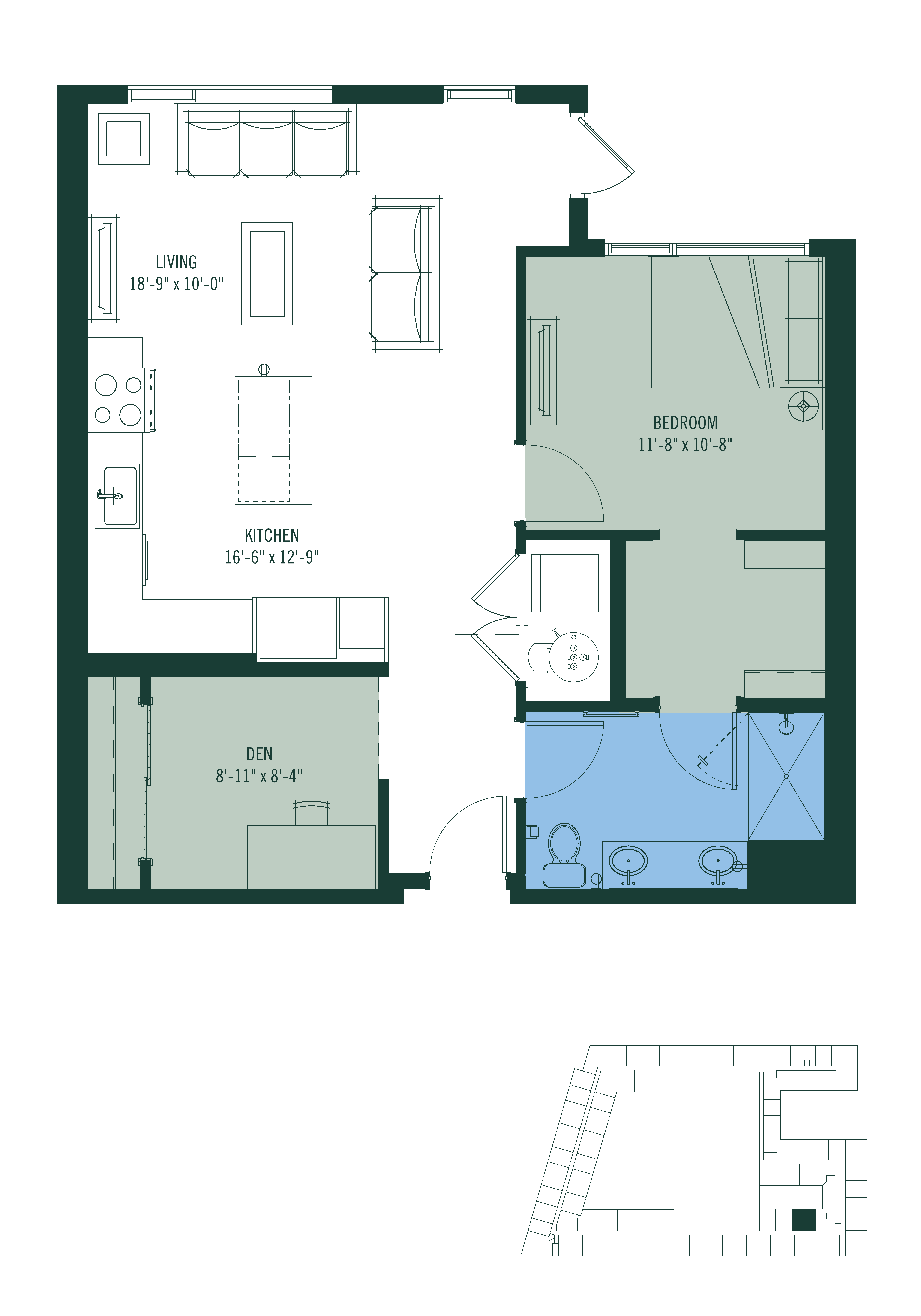 1 Bed/1 Bath Den-AD8 floor plan