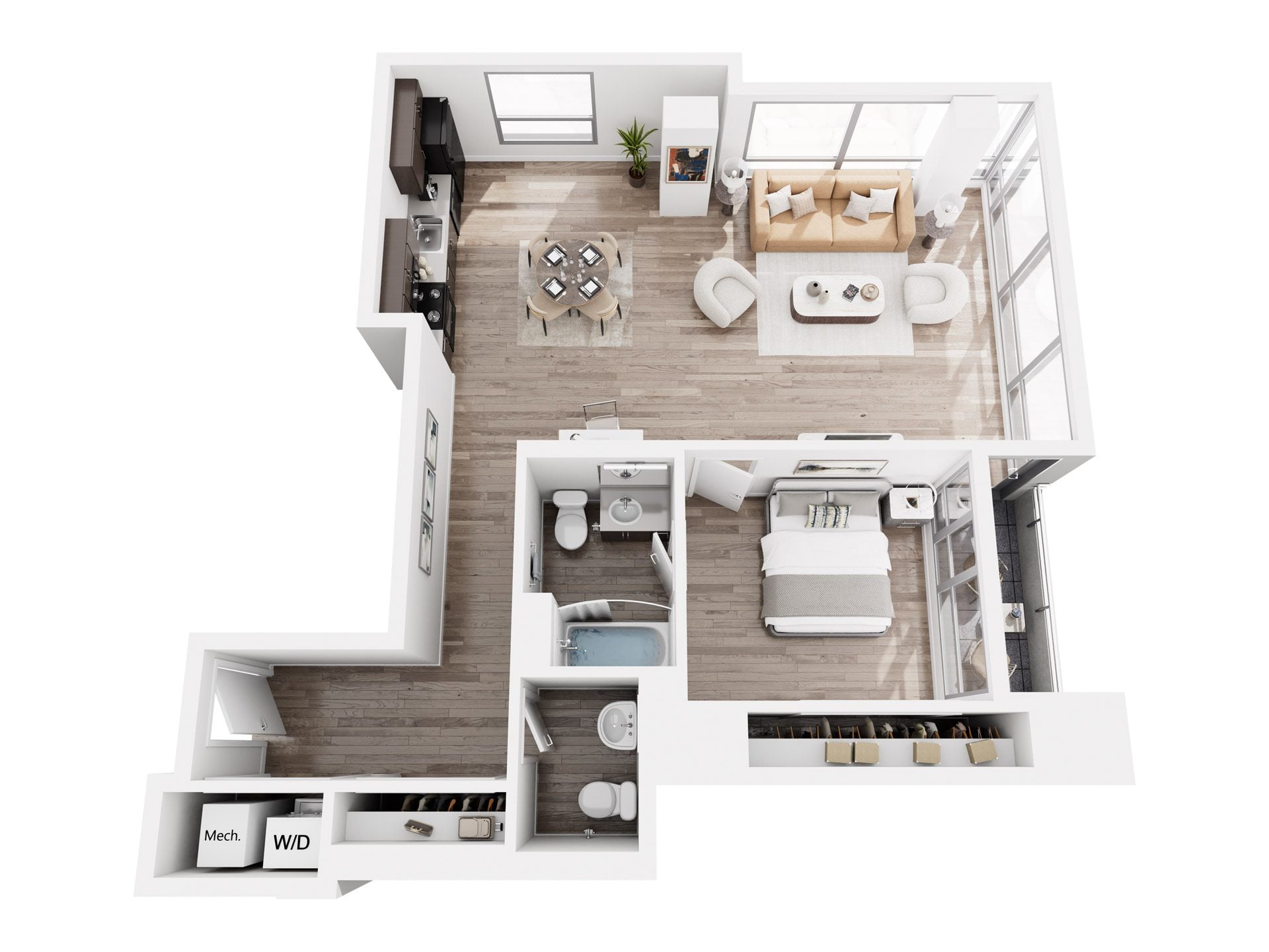 1 Bed 1.5 Bath floor plan