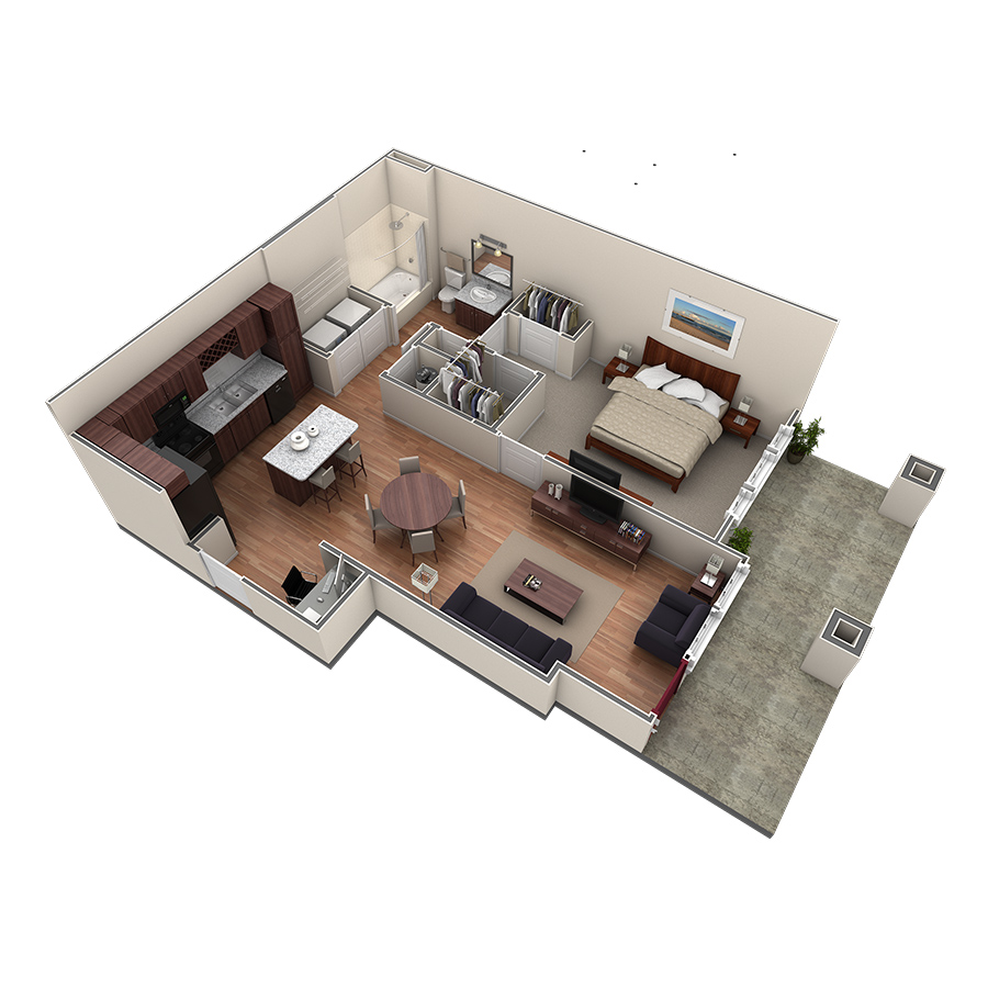 1 BR Designer Courtyard floor plan