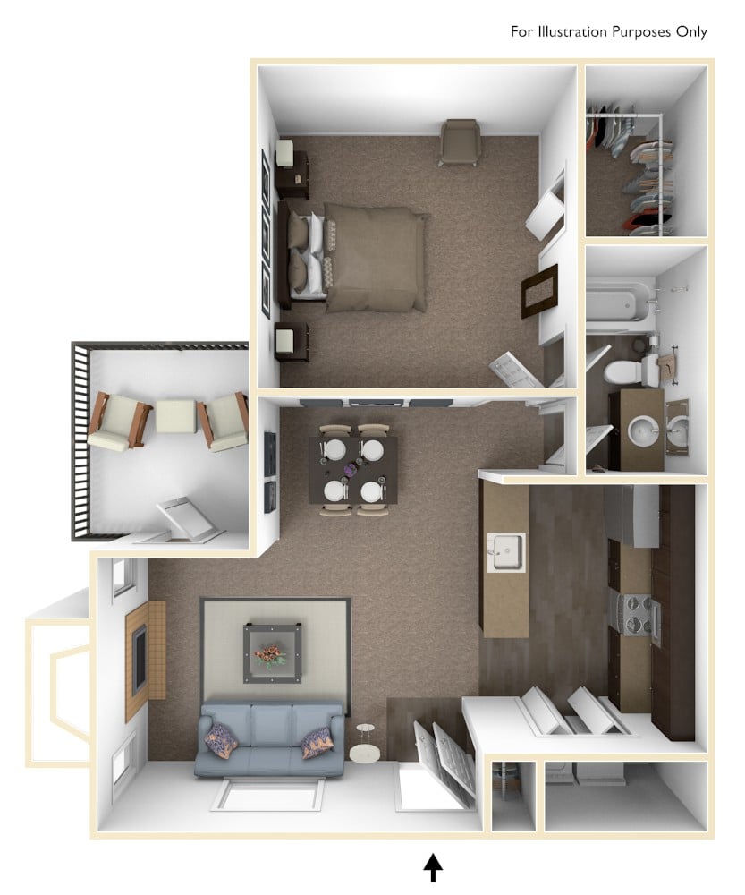 1 Bedroom 1 Bath floor plan