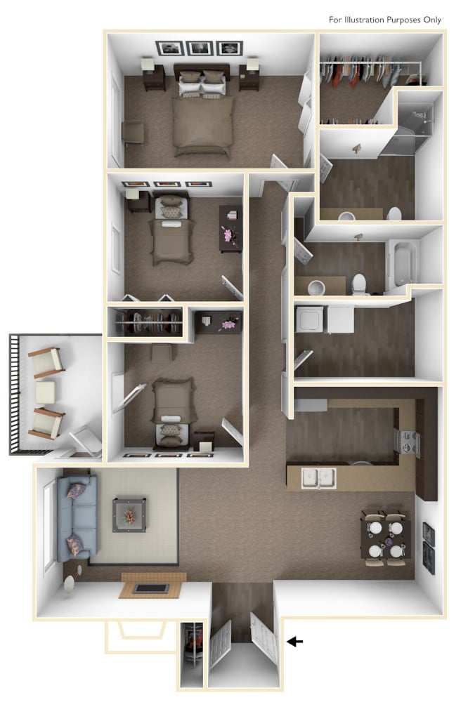 3 Bedroom 2 Bath floor plan