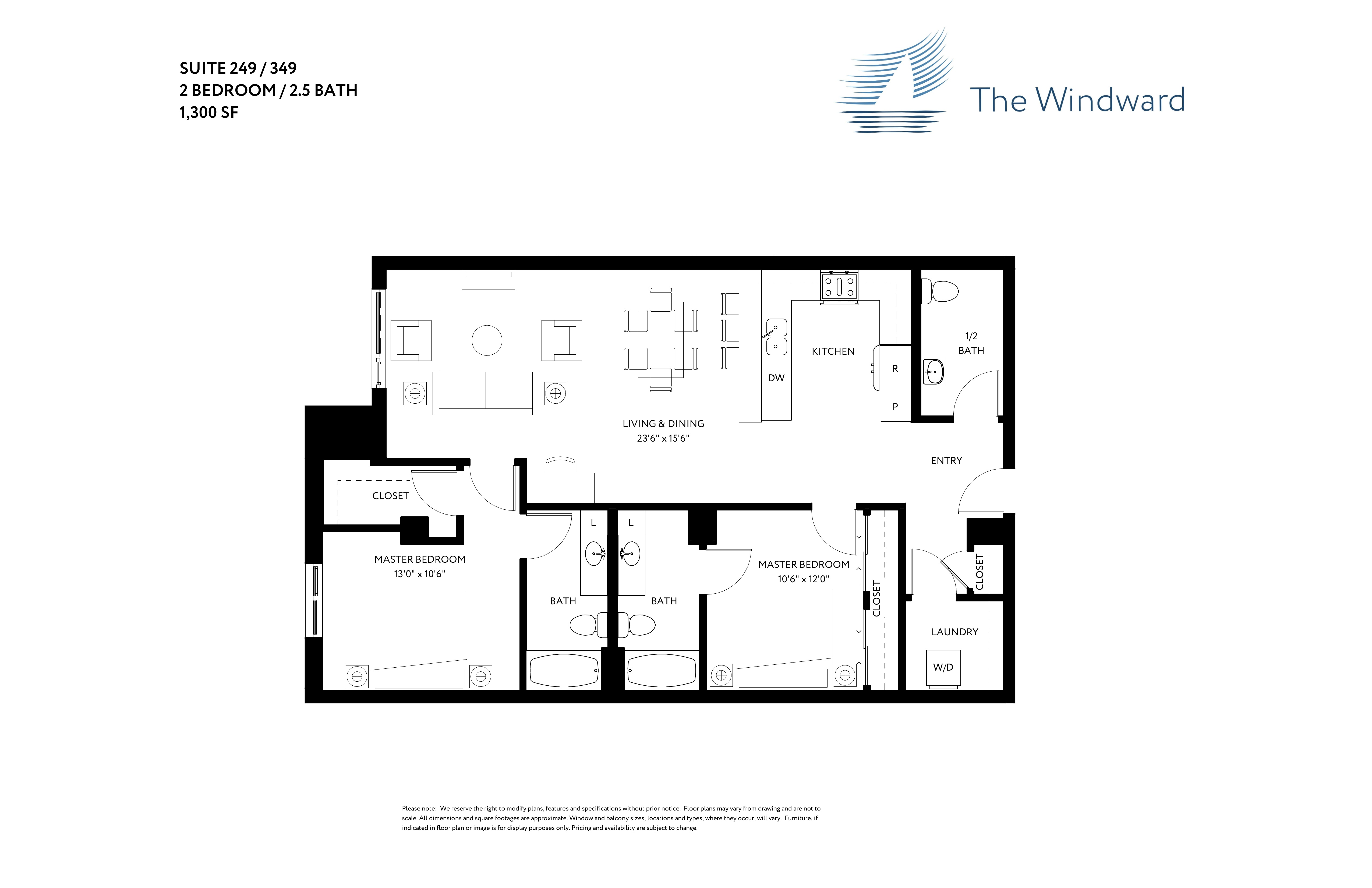 2 Bed/2.5 Bath floor plan
