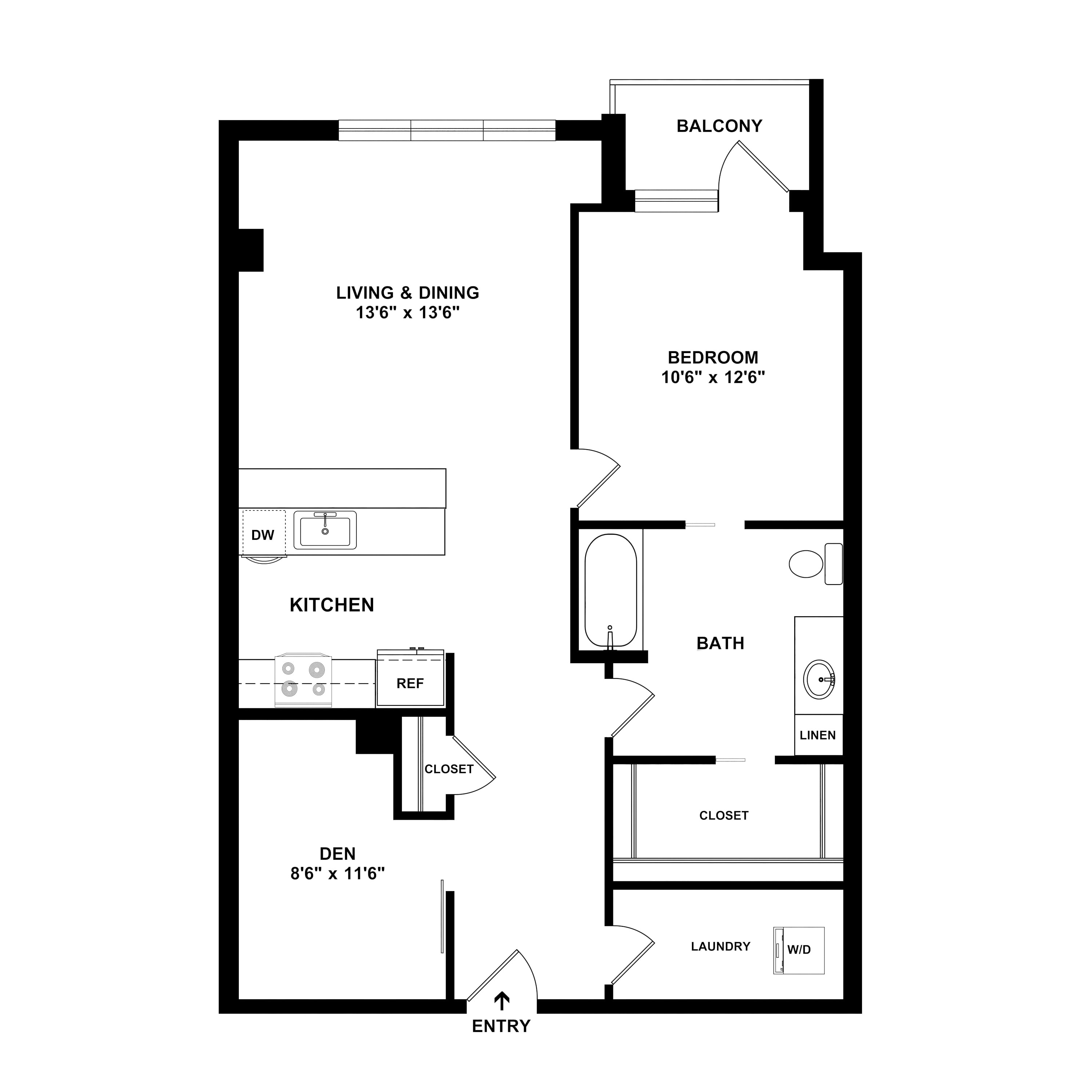 1 Bed/1 Bath Den floor plan