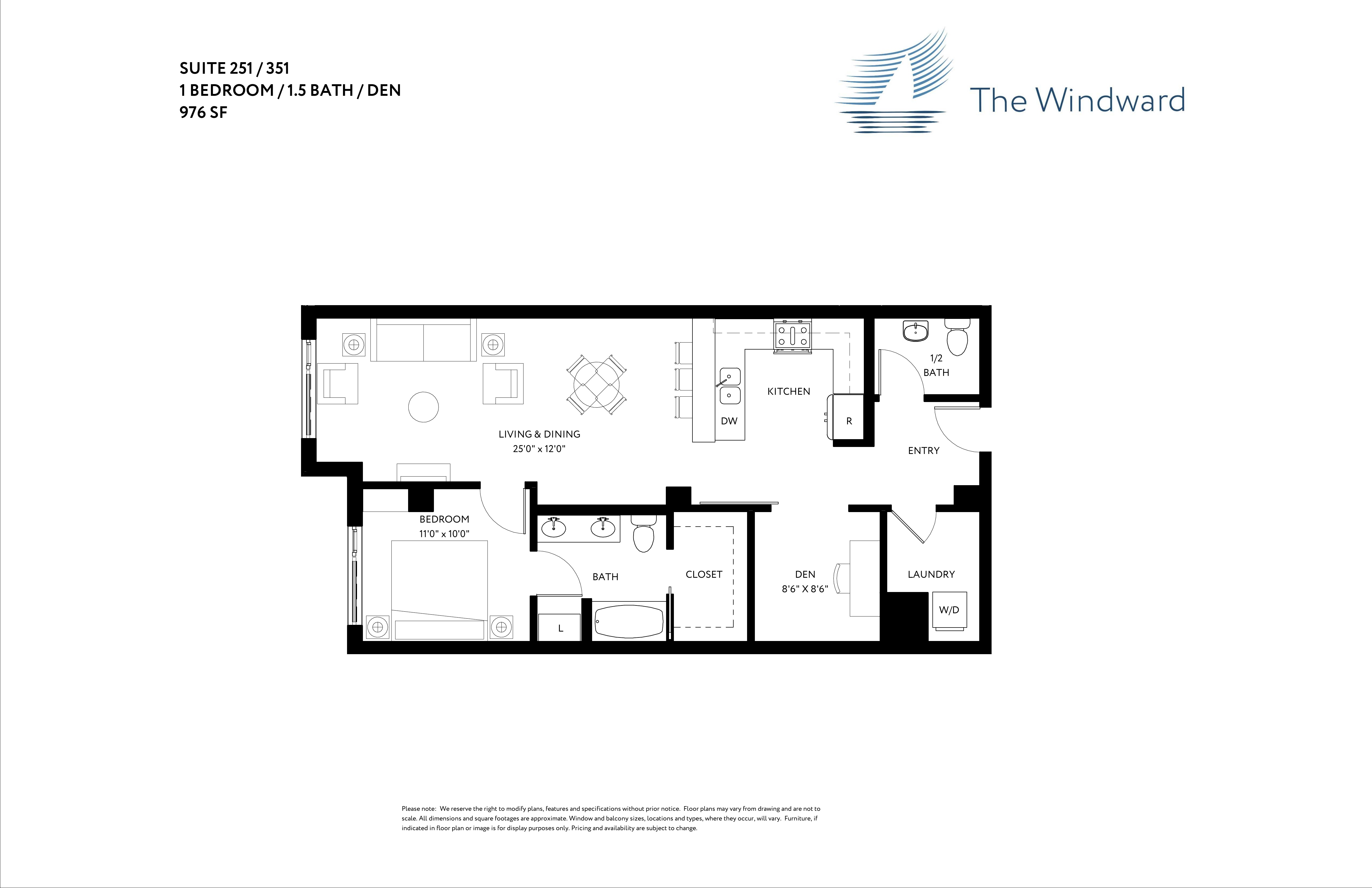 1 Bed/1.5 Bath Den floor plan