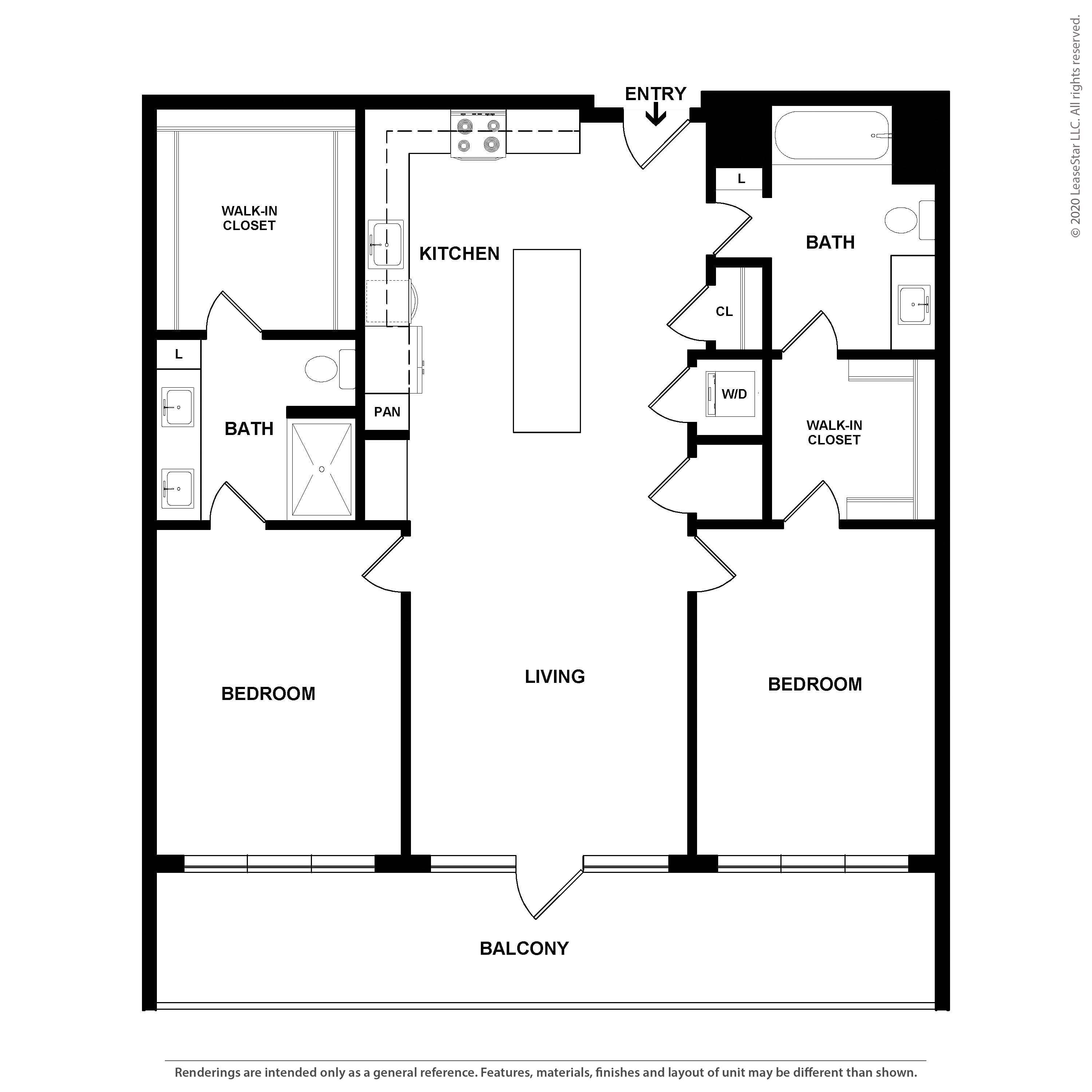2 Bed/2 Bath-The Broadway floor plan