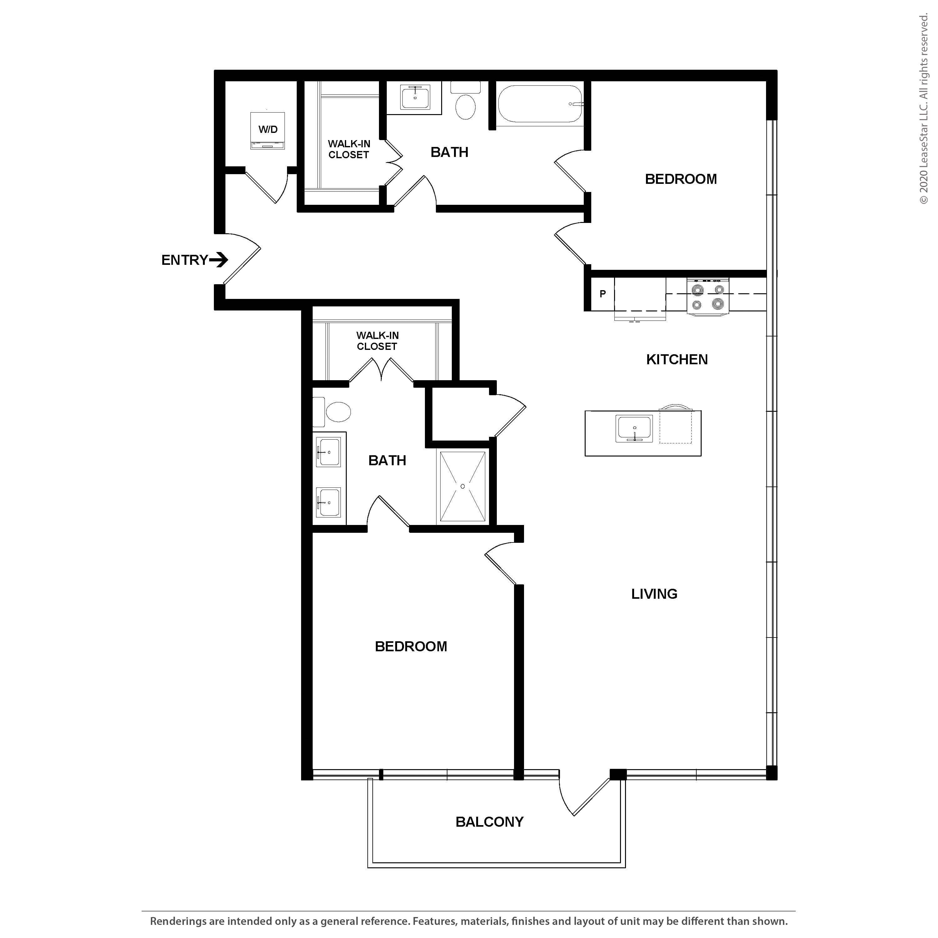 2 Bed/2 Bath-The SoBro floor plan