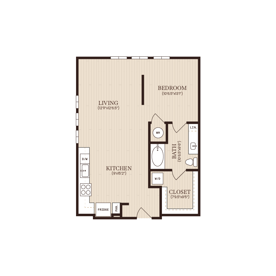 Rendering of the A4 floor plan with 1 bedroom[s] and 1 bathroom[s] at Soltra Brassline